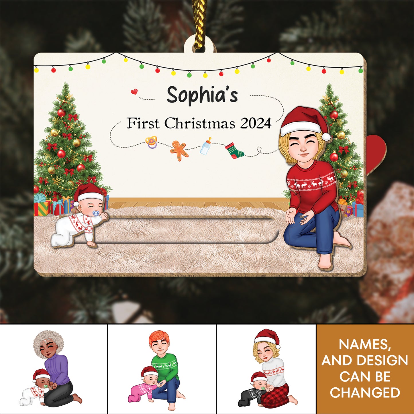 Family - Baby's First Christmas 2024 - Personalized Wooden Slider Card