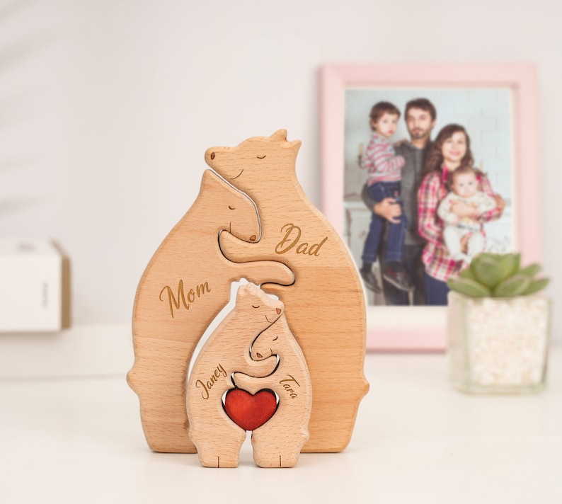 Family - Wooden Bears Family Puzzle - Personalized Wooden Carvings