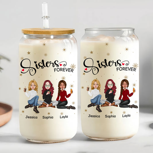 Sisters - Sisters Forever - Personalized Clear Glass Can
