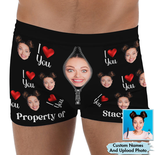 Couple - Property Of Girlfriends - Personalized Photo Men's Boxer