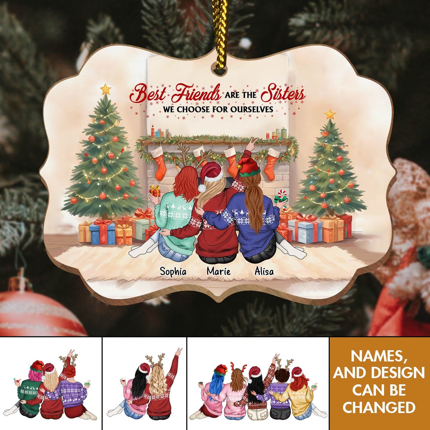 Besties -  Not Sisters By Blood But Sisters By Heart - Personalized Wooden Ornament