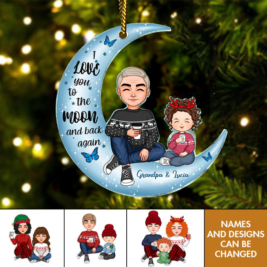 Family - Cute Grandma & Grandkid On Moon - Personalized Acrylic Ornament