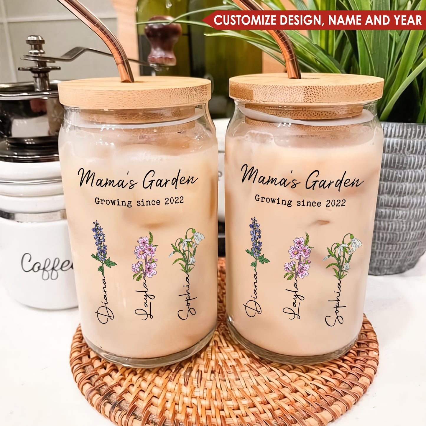 Family - Mama's Garden - Personalized Clear Glass Can