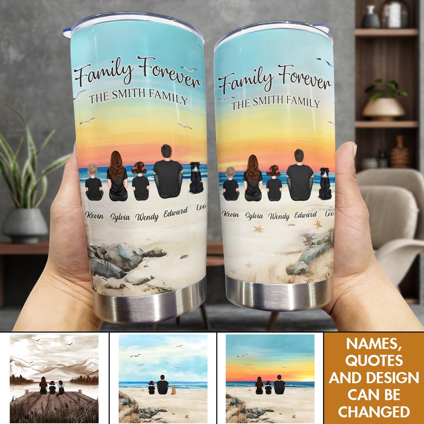 Family - Family Sitting Back View Vintage Background - Personalized Tumbler