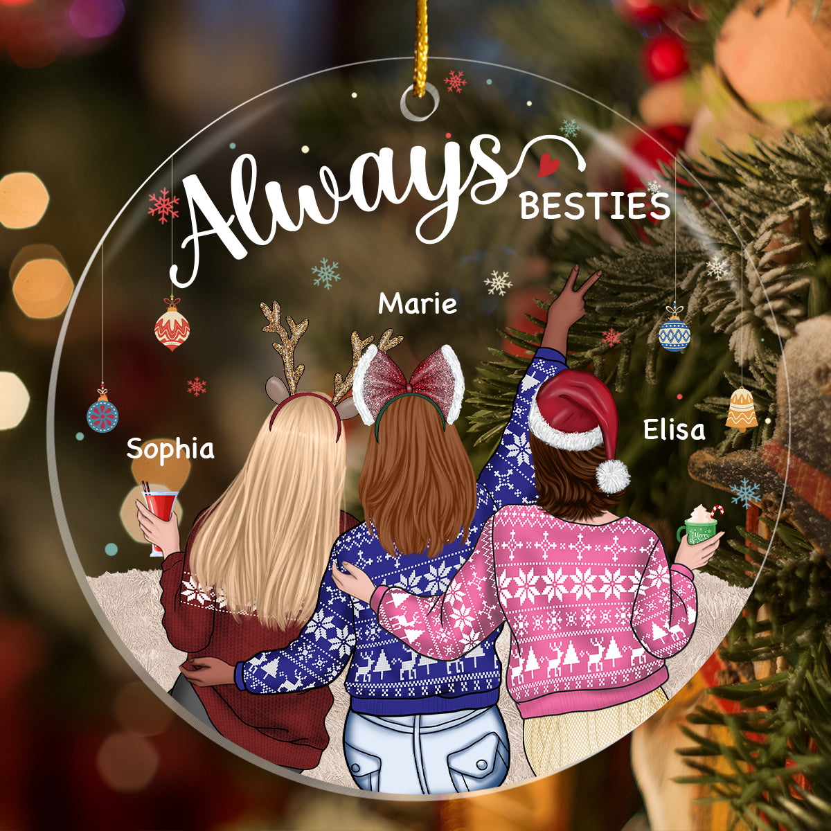 Always My Sister Forever My Friend - Bestie Personalized Custom Ornament - Acrylic Round Shaped - Christmas Gift For Best Friends, BFF, Sisters