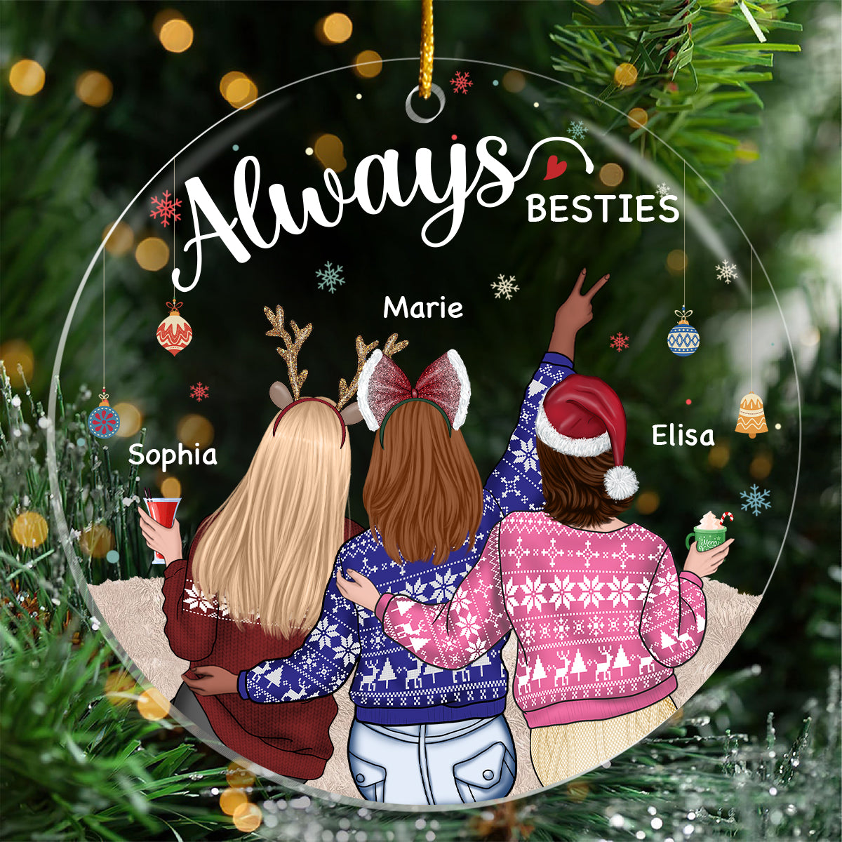 Always My Sister Forever My Friend - Bestie Personalized Custom Ornament - Acrylic Round Shaped - Christmas Gift For Best Friends, BFF, Sisters