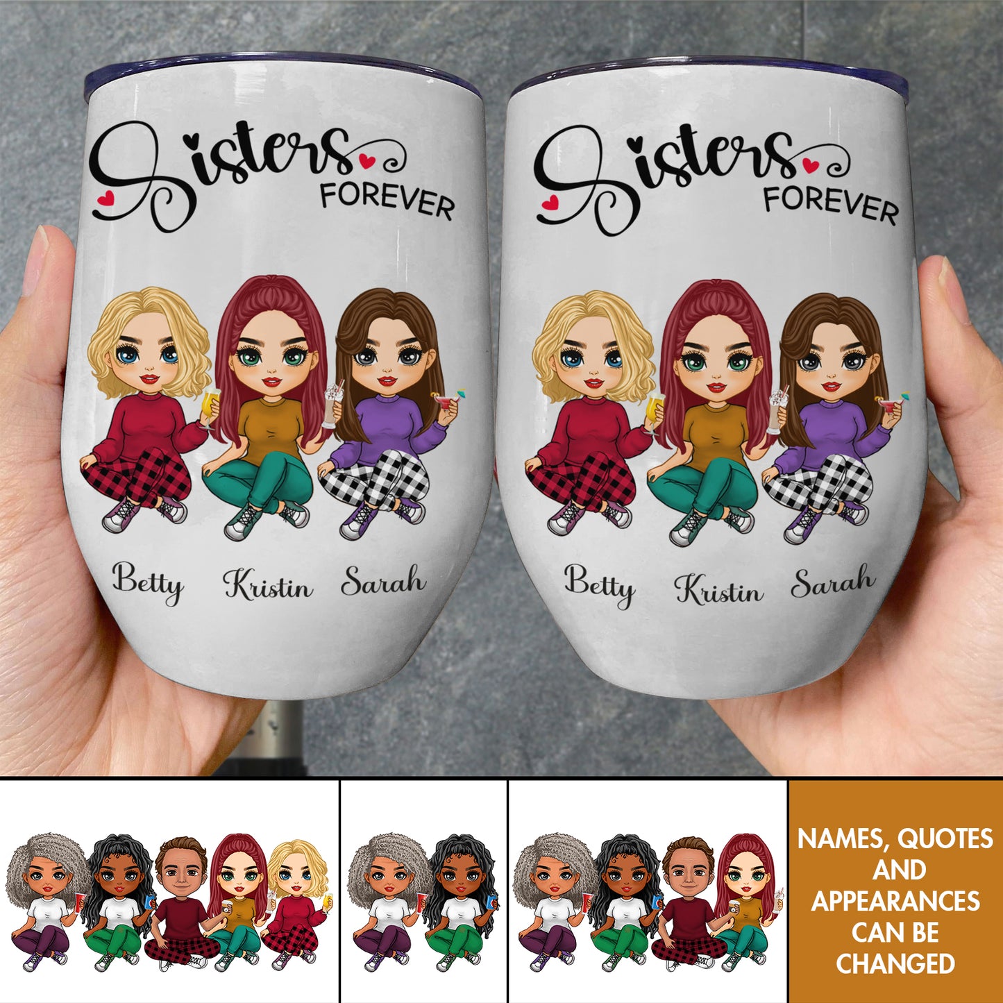 Sisters - Sisters Forever - Personalized Wine Tumbler (Version 2)