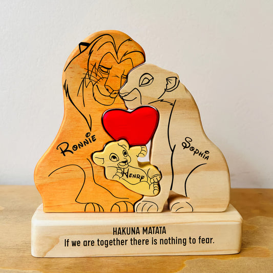 Family - The Lion Pet - Personalized Wooden Puzzle