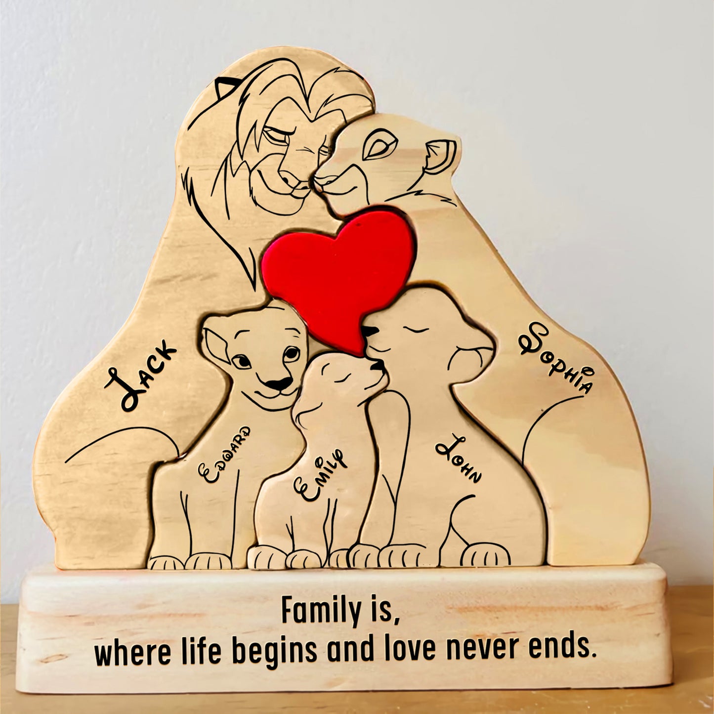 Family - The Lion Pet - Personalized Wooden Puzzle V2