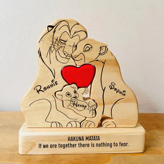 Family - The Lion Pet - Personalized Wooden Puzzle V2