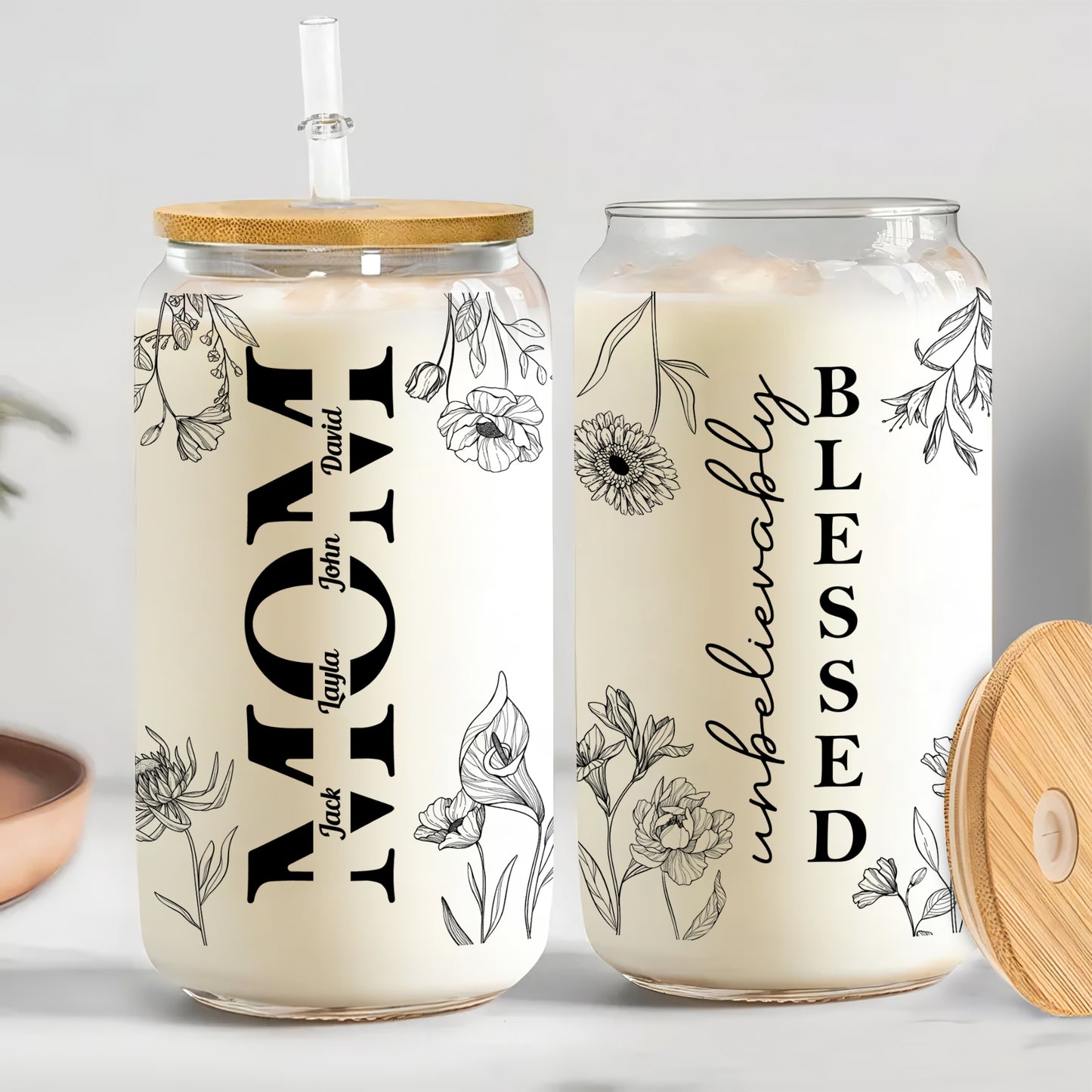 Mother's Day - Unbelievably Blessed - Personalized Clear Glass Can