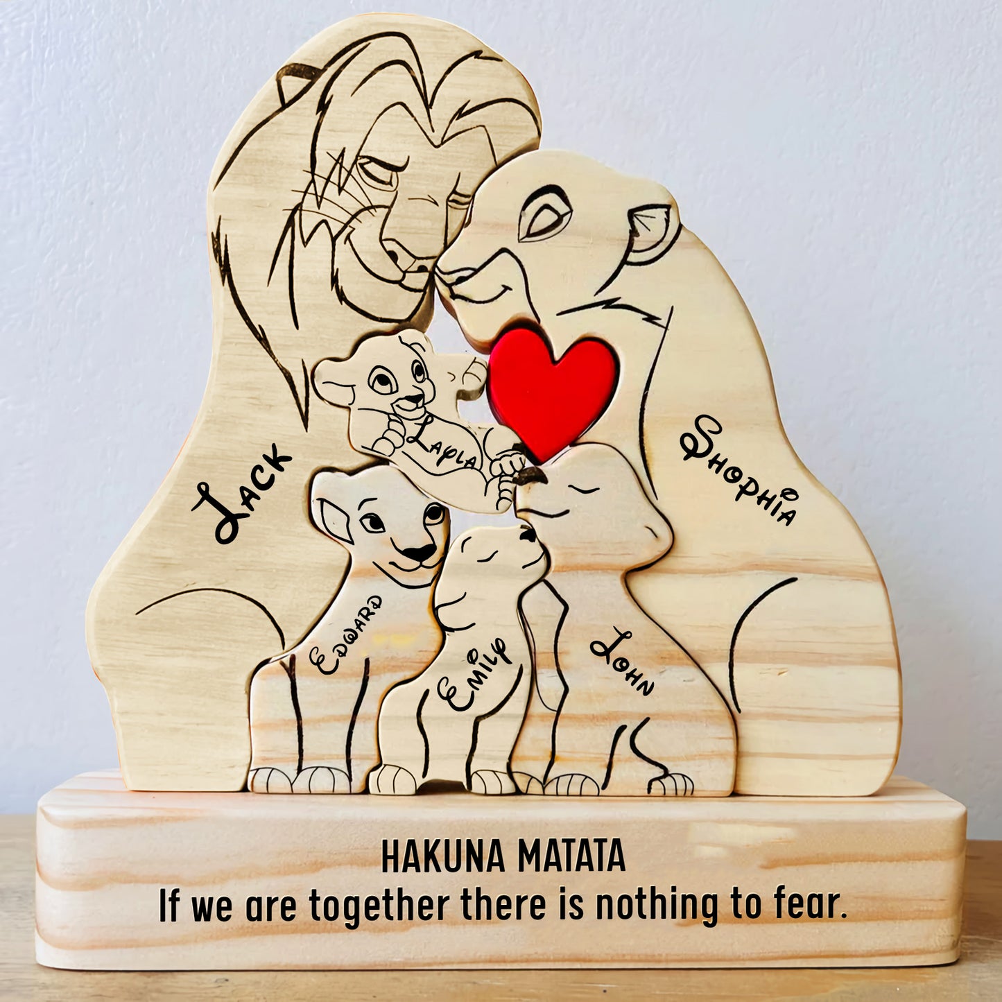 Family - The Lion Pet - Personalized Wooden Puzzle V2