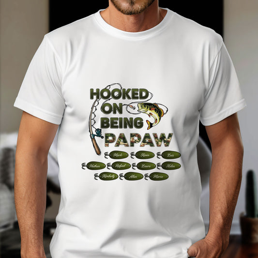 Father - Hooked On Being Grandpa Papa Fishing Camouflage - Personalized Shirt