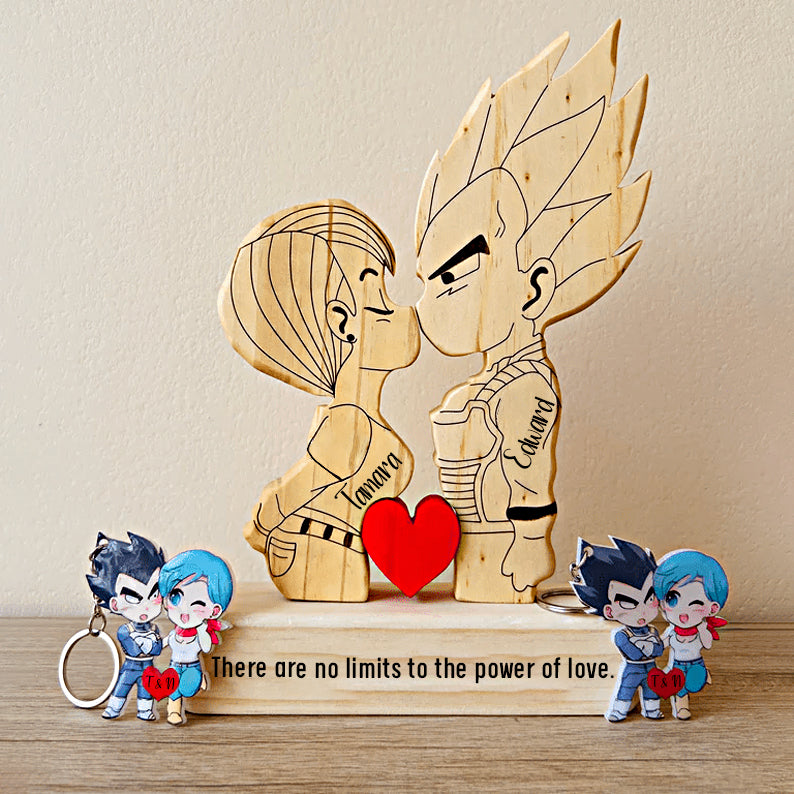 Family - Cute Cartoon Couple - Personalized Wooden Puzzle & Acrylic Keychain