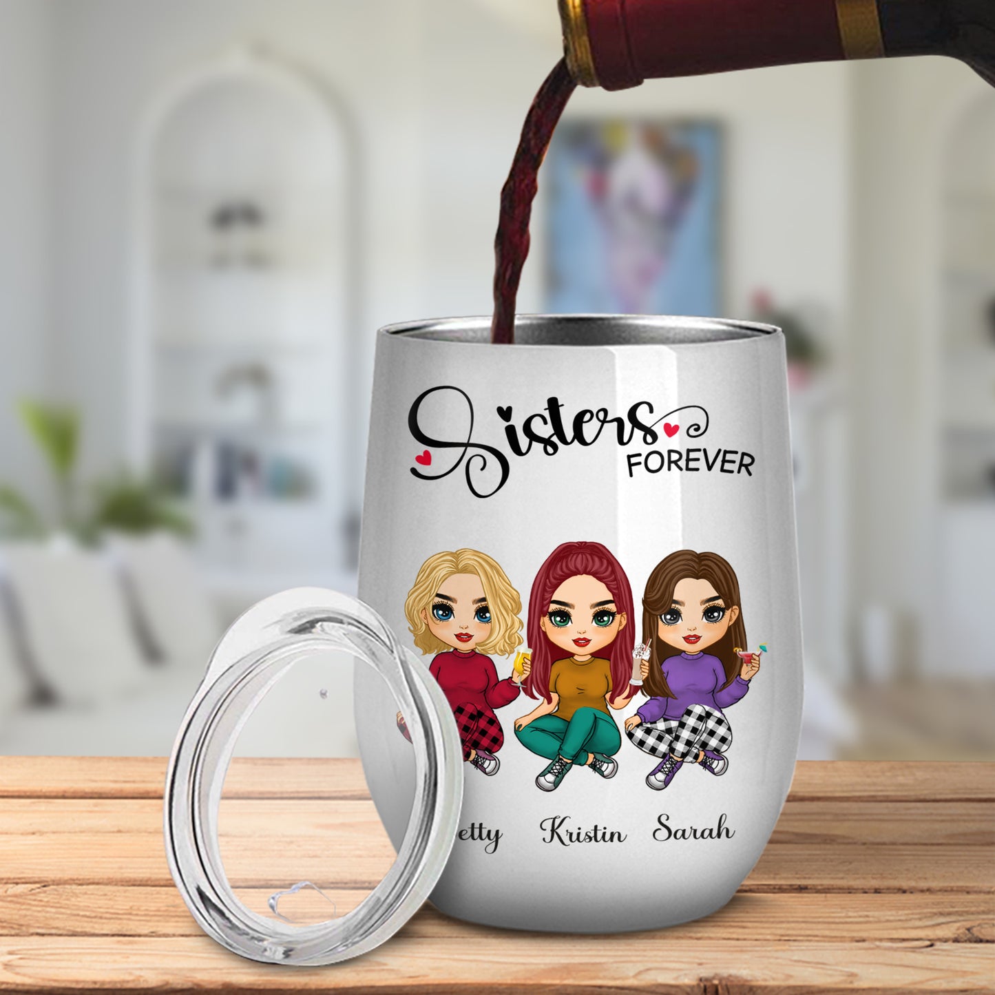 Sisters - Sisters Forever - Personalized Wine Tumbler (Version 2)