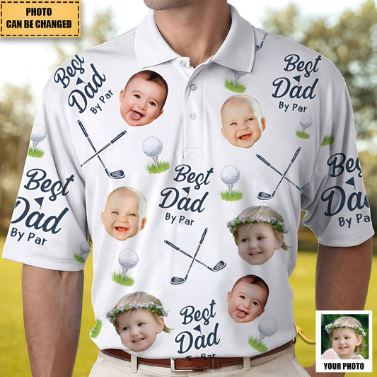 Father - Best Dad By Par - Personalized Photo Polo Shirt