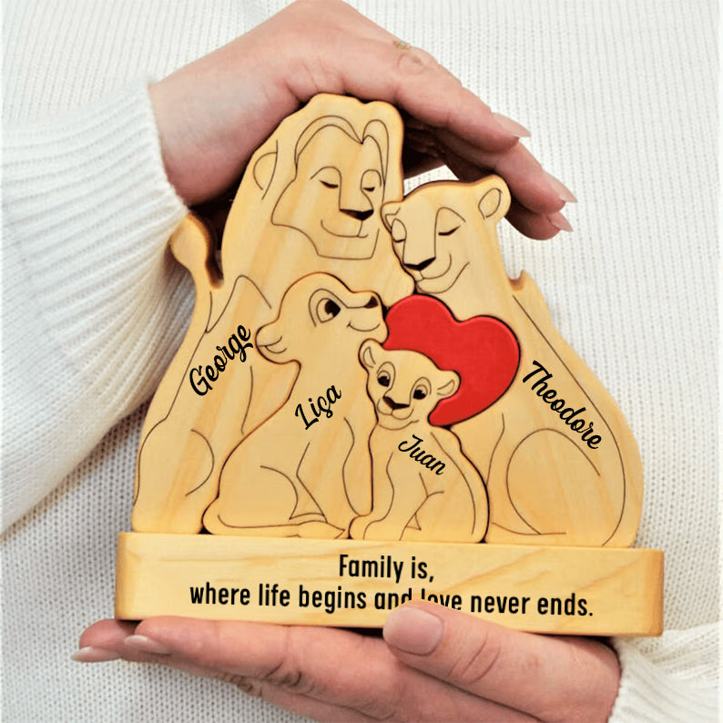 Family - Lion Family Cartoon - Personalized Wooden Puzzle