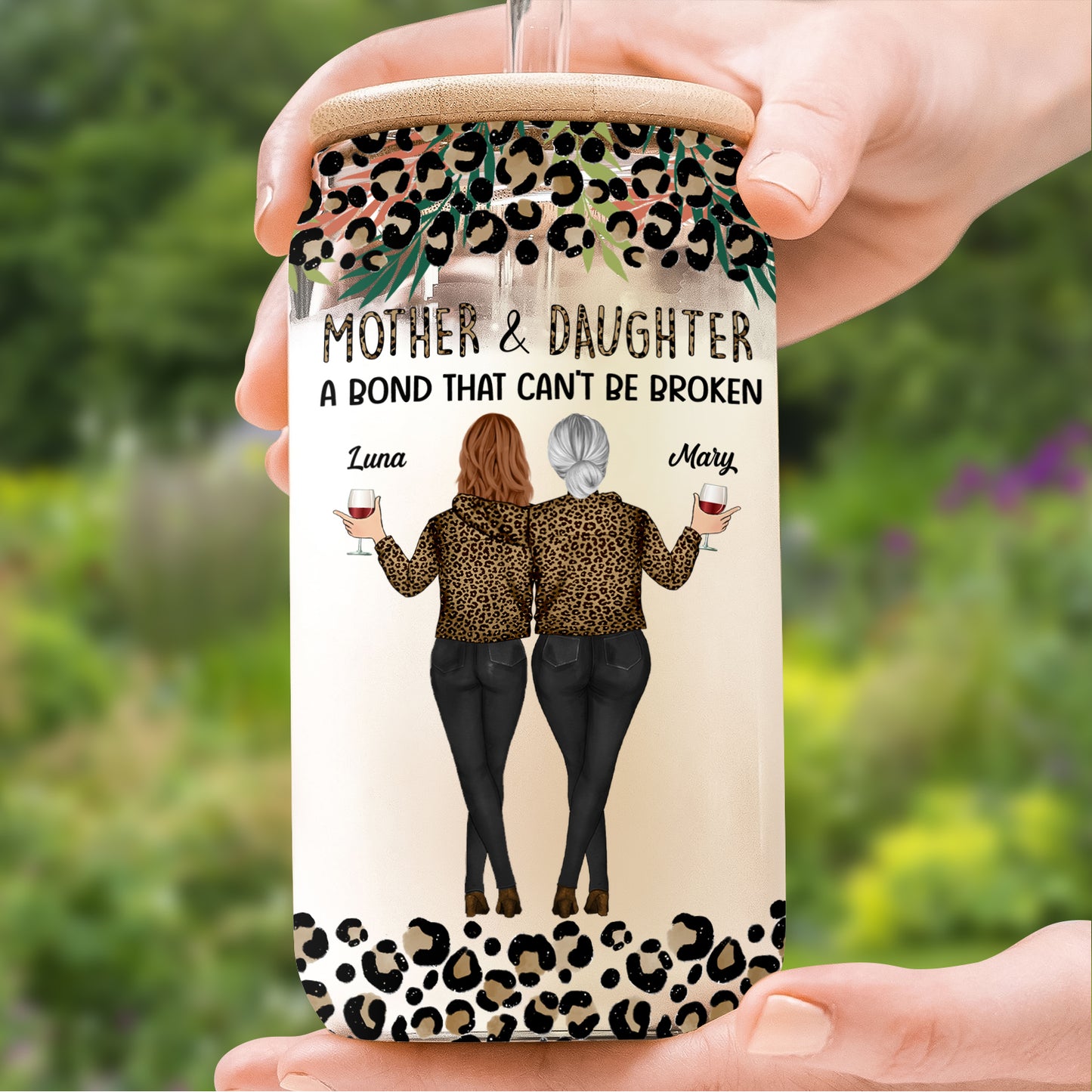 Mother - Mother & Daughters A Bond That Can't Be Broken - Personalized Clear Glass Can (Version 2)