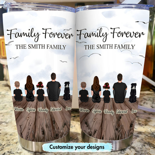 Family - Family Sitting Back View Vintage Background - Personalized Tumbler
