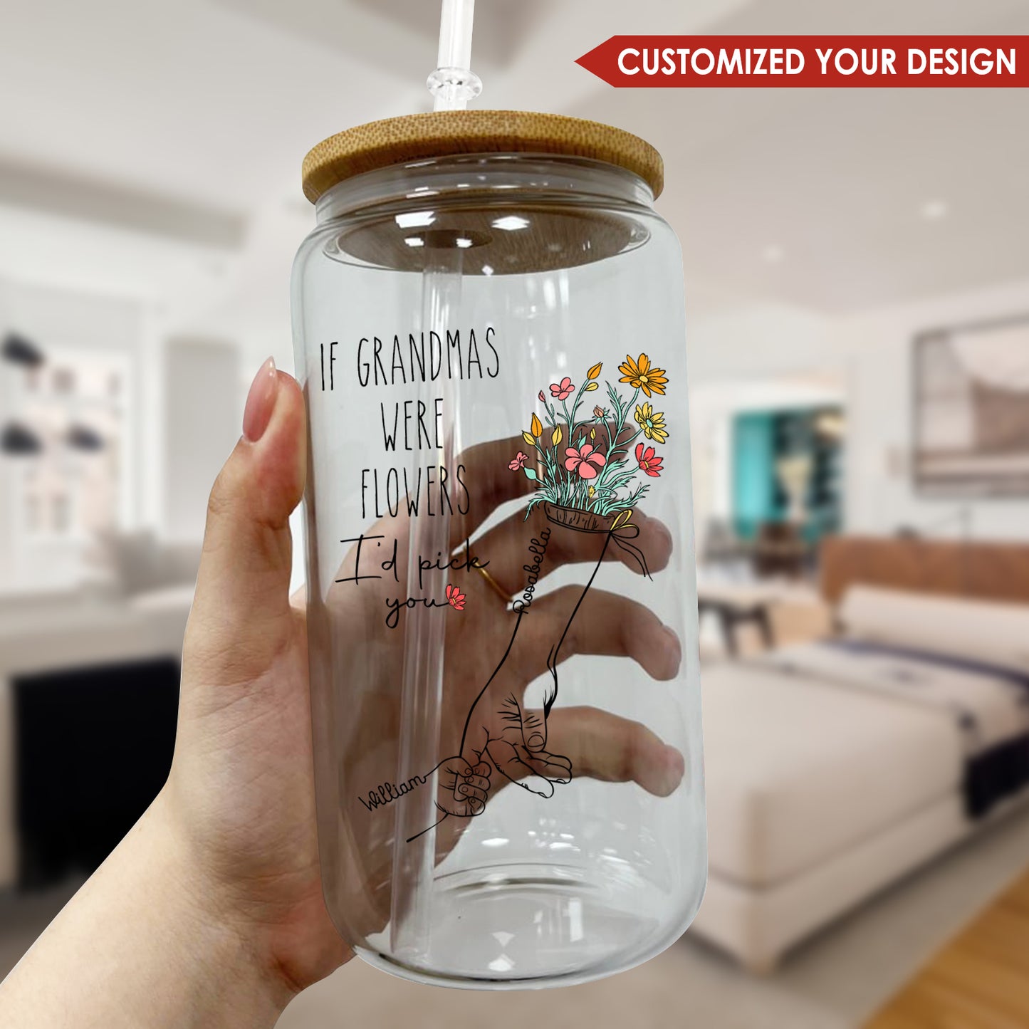 Family - If Grandmas Were Flowers - Personalized Clear Glass Can