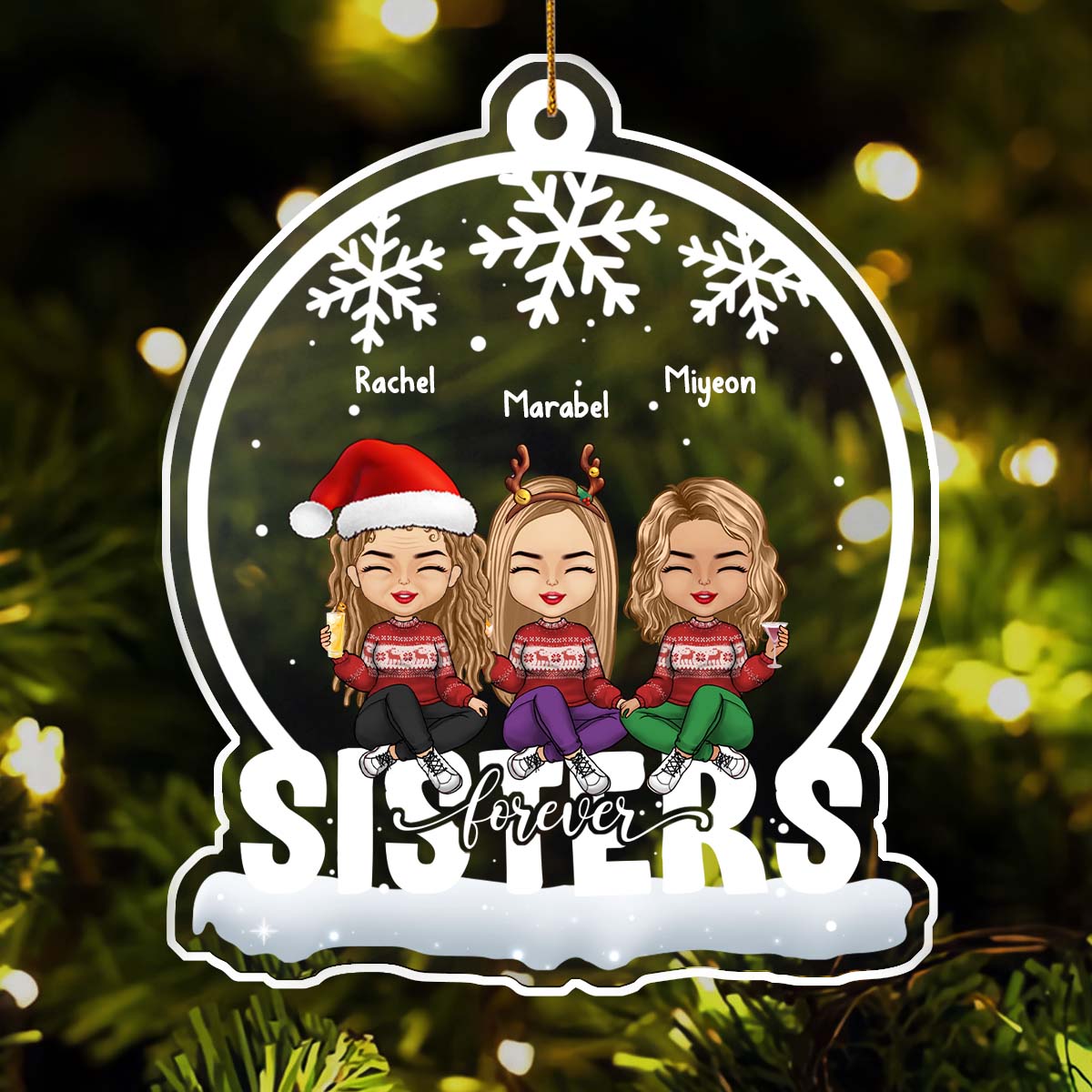 Besties Forever - Bestie Personalized Custom Ornament - Acrylic Snow Globe Shaped - Christmas Gift For Best Friends, BFF, Sisters
